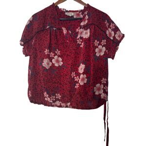 Zadig & Voltaire Red Floral Silk Blouse XS Boho Chic Lightweight Top silk